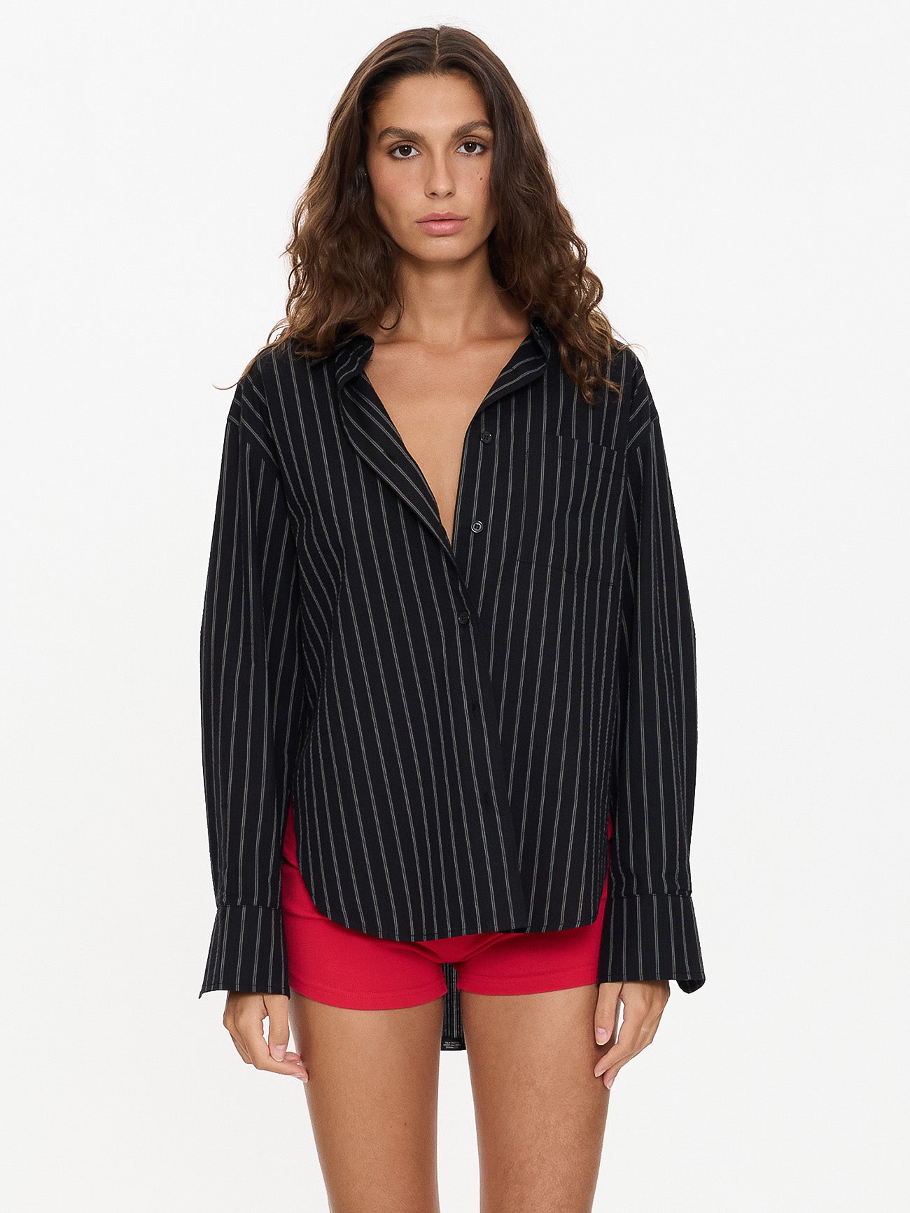Unwind Stripe Oversized Shirt - Black 4