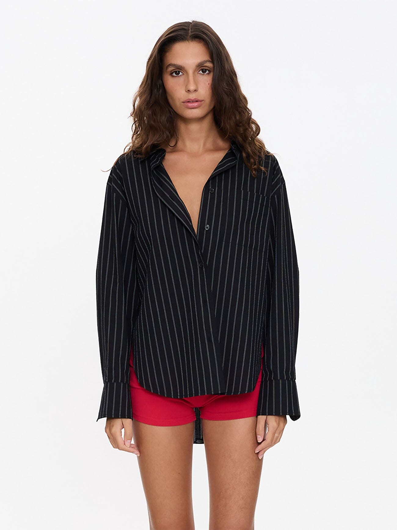 Unwind Stripe Oversized Shirt - Black 4