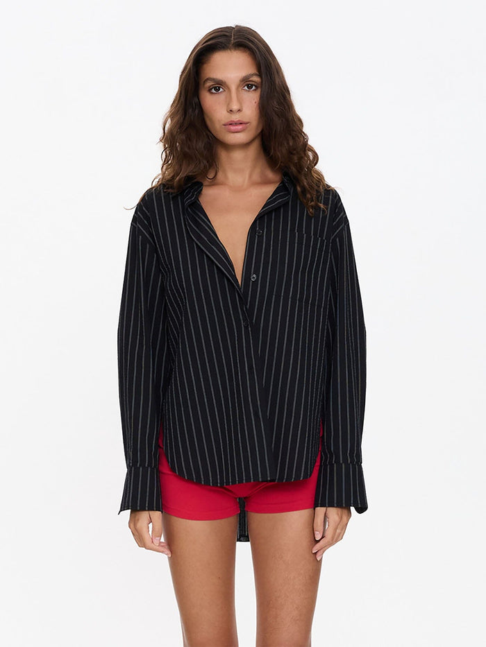 Unwind Stripe Oversized Shirt - Black 4