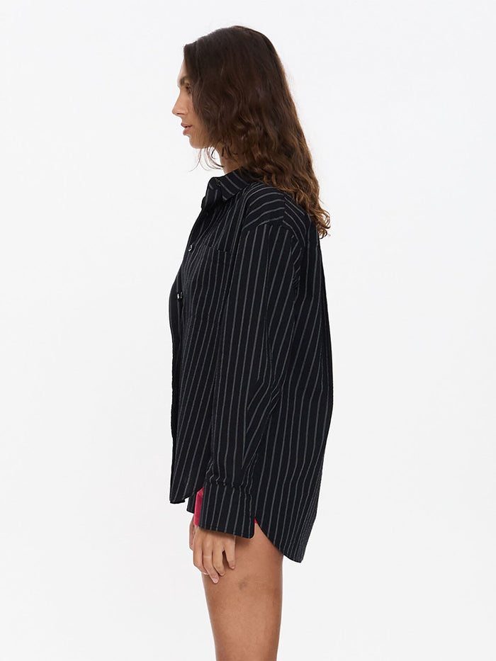 Unwind Stripe Oversized Shirt - Black 4