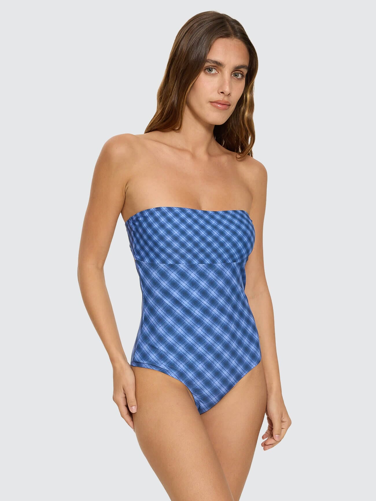 High Speed Check Strapless One Piece - Guardian Navy 4