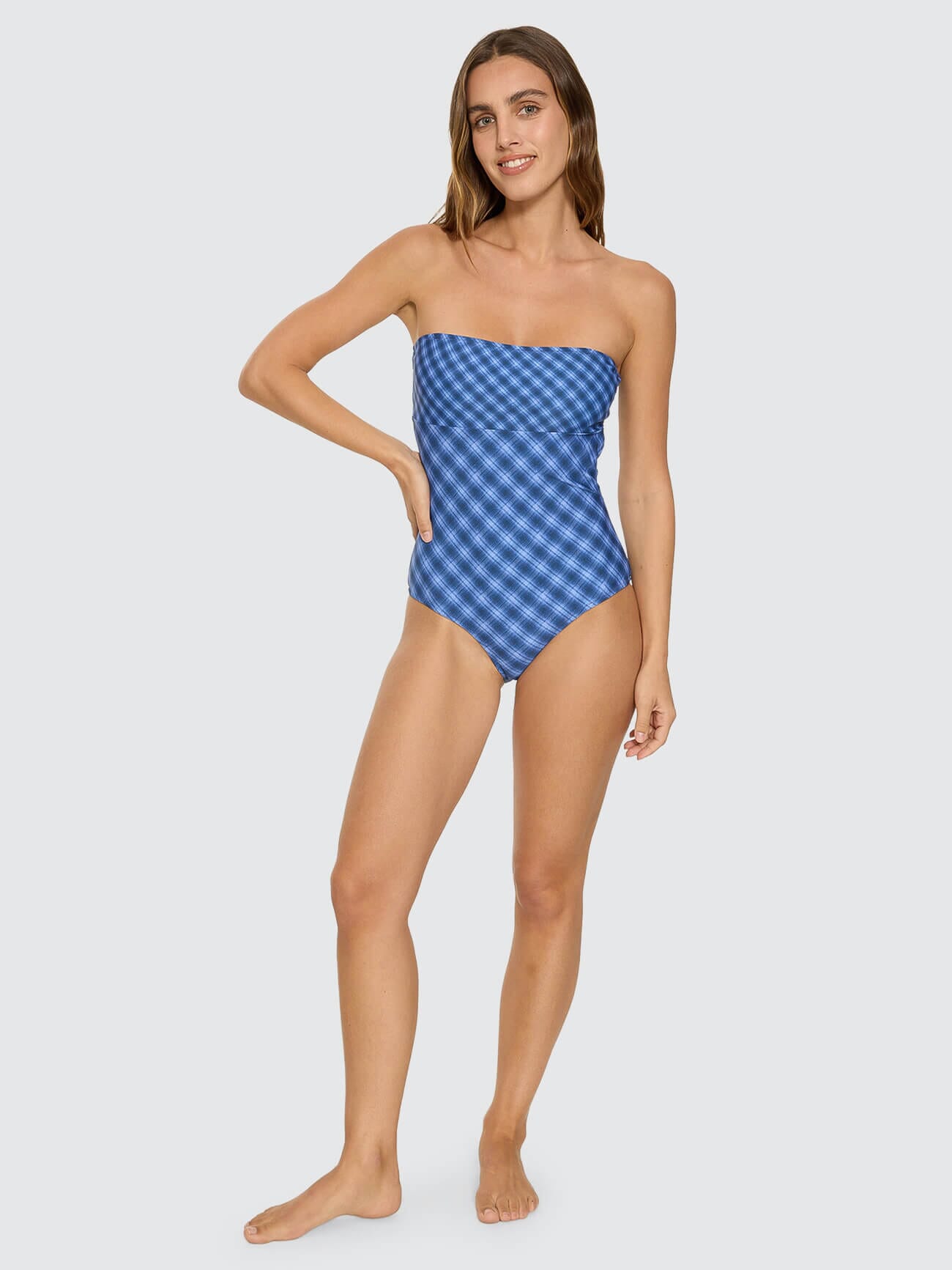 High Speed Check Strapless One Piece - Guardian Navy 4