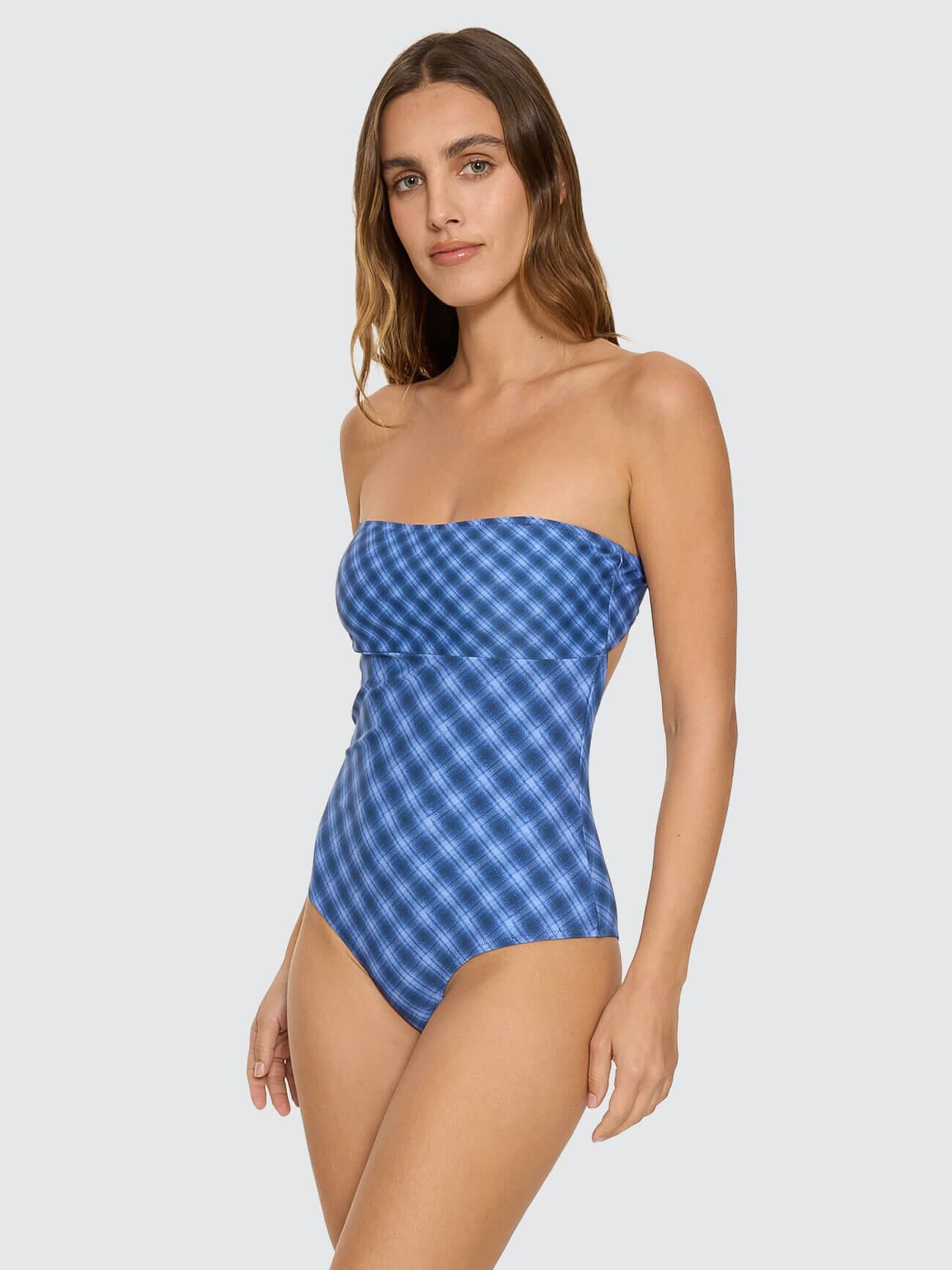 High Speed Check Strapless One Piece - Guardian Navy 4