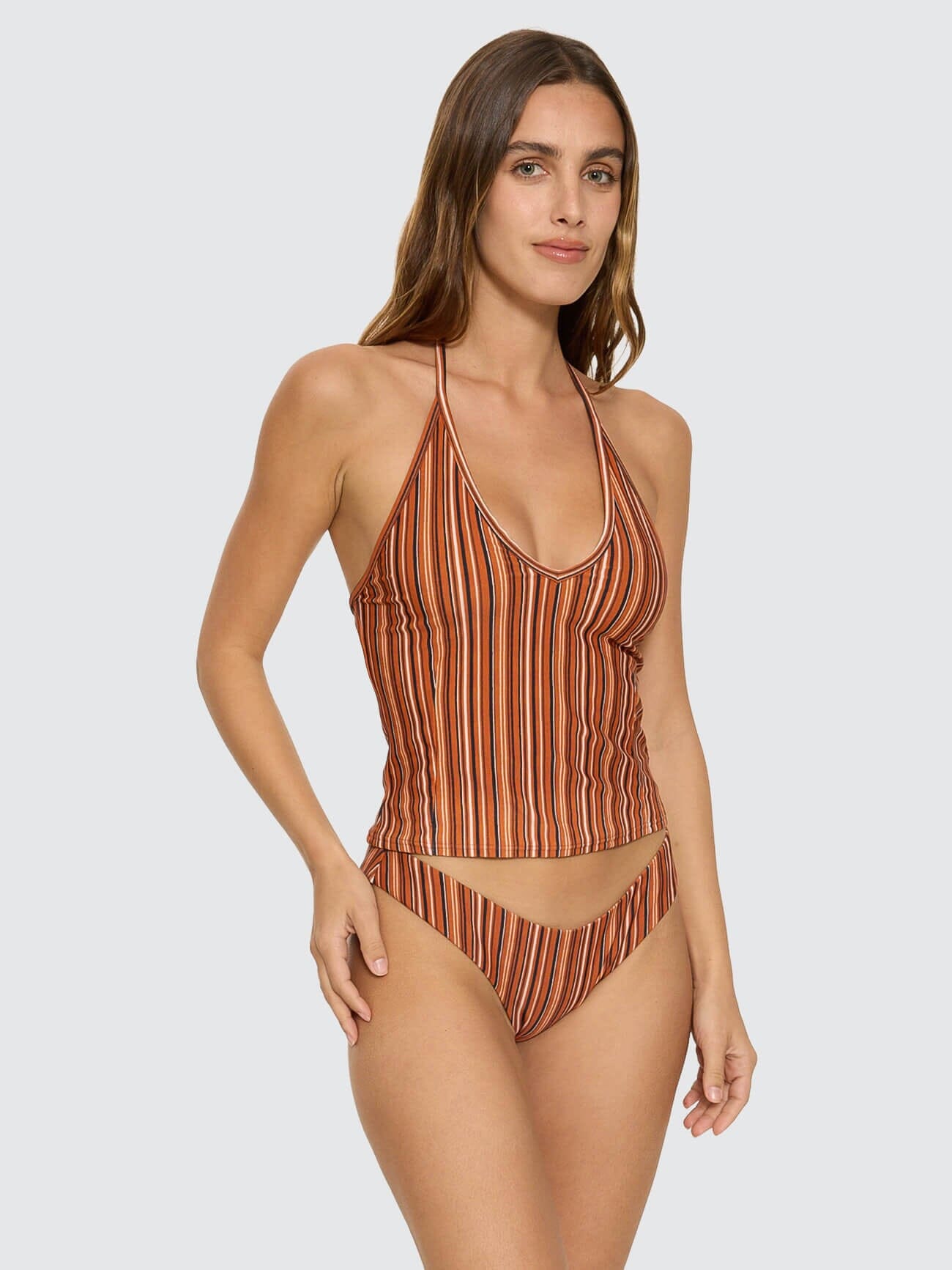 Aftersun Stripe Halter Tank - Burnt Orange 4