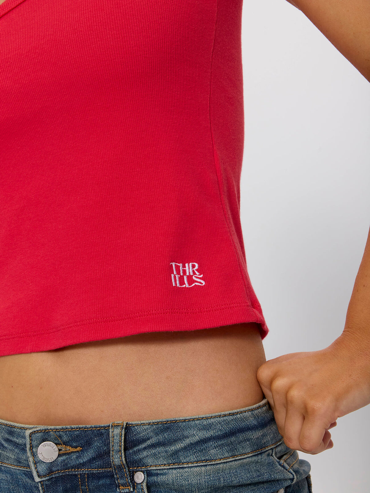 Rib Portrait Neck Henley Tee - Flame Red 4