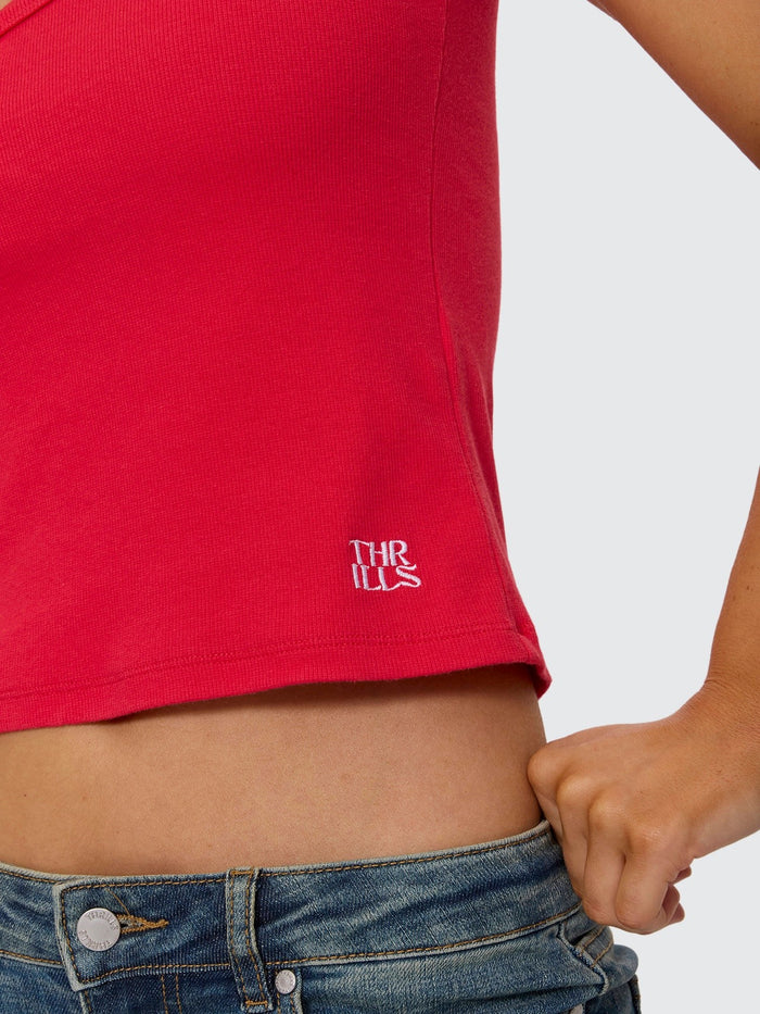 Rib Portrait Neck Henley Tee - Flame Red 4