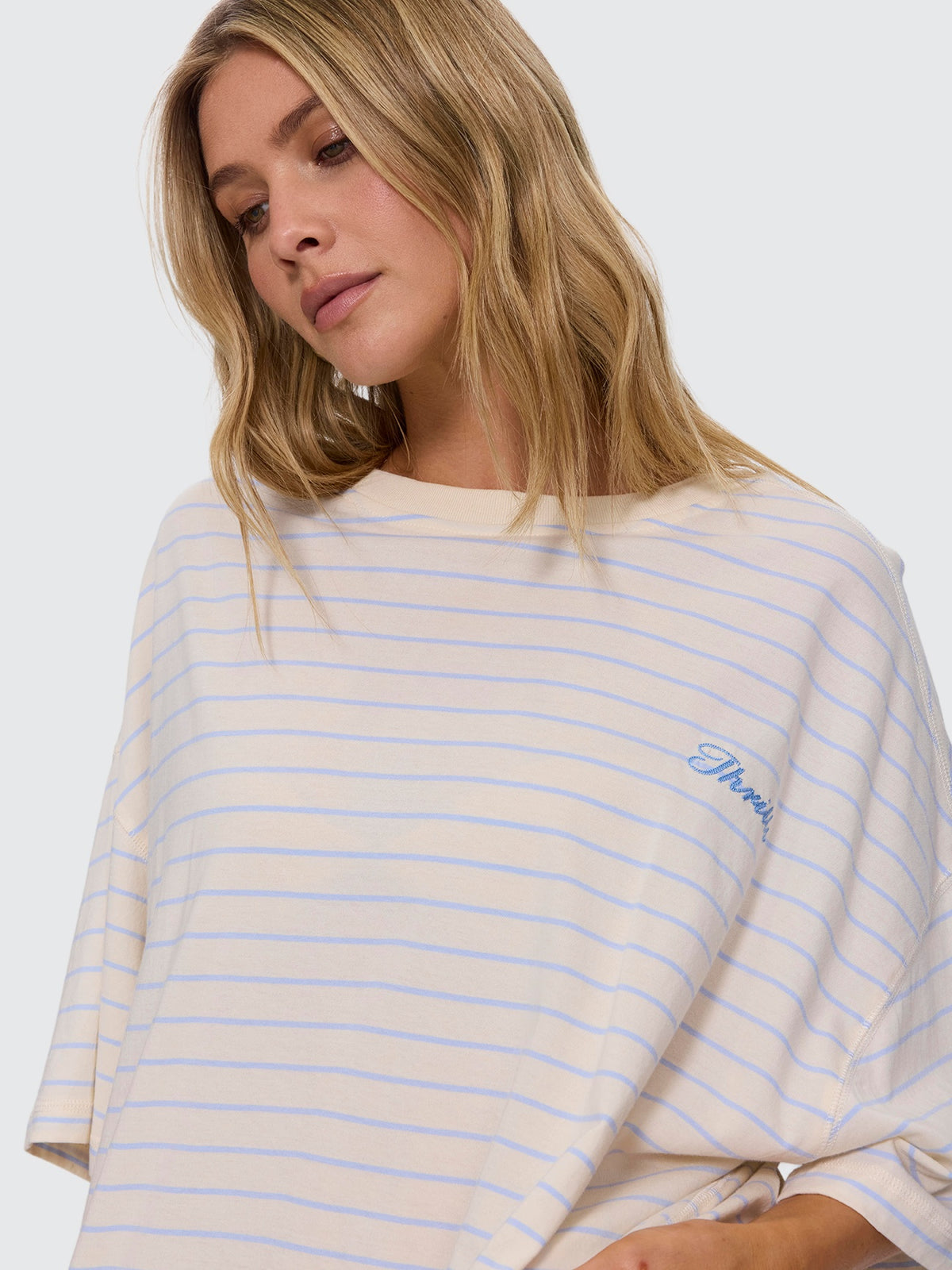 Coastal Slouch Tee - Placid Blue Stripe 4