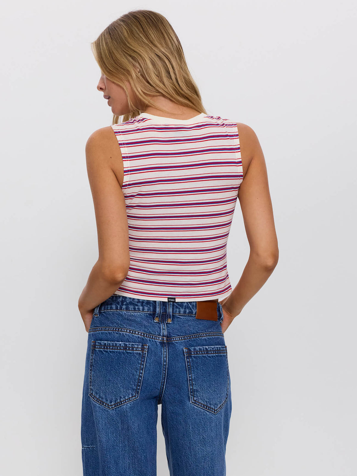 Multi Stripe Mini Muscle Tank - Red Royal Stripe 4
