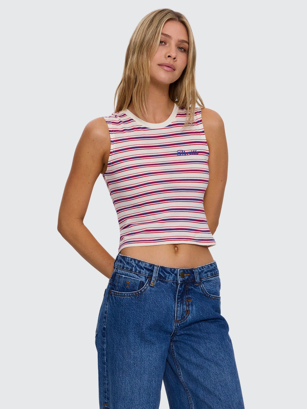 Multi Stripe Mini Muscle Tank - Red Royal Stripe 4