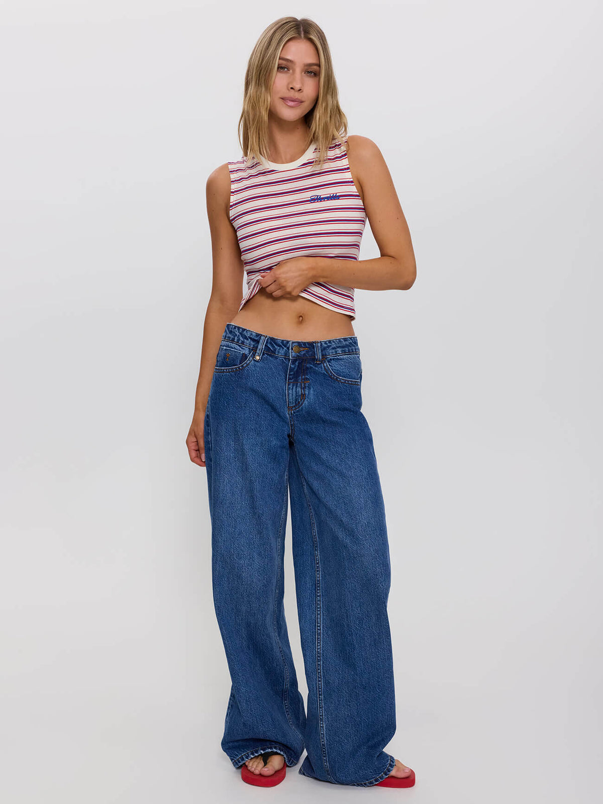 Multi Stripe Mini Muscle Tank - Red Royal Stripe 4