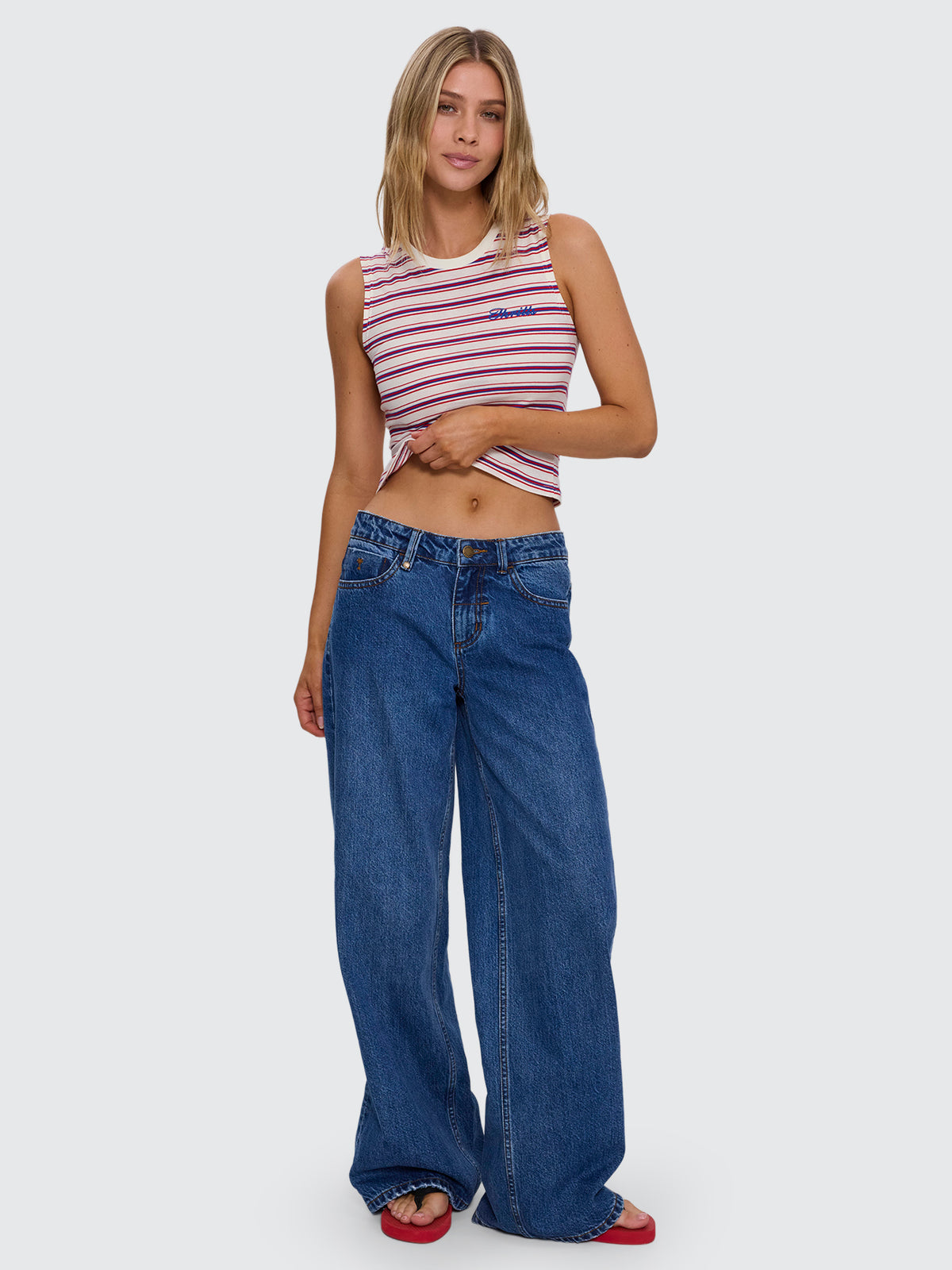 Multi Stripe Mini Muscle Tank - Red Royal Stripe 4