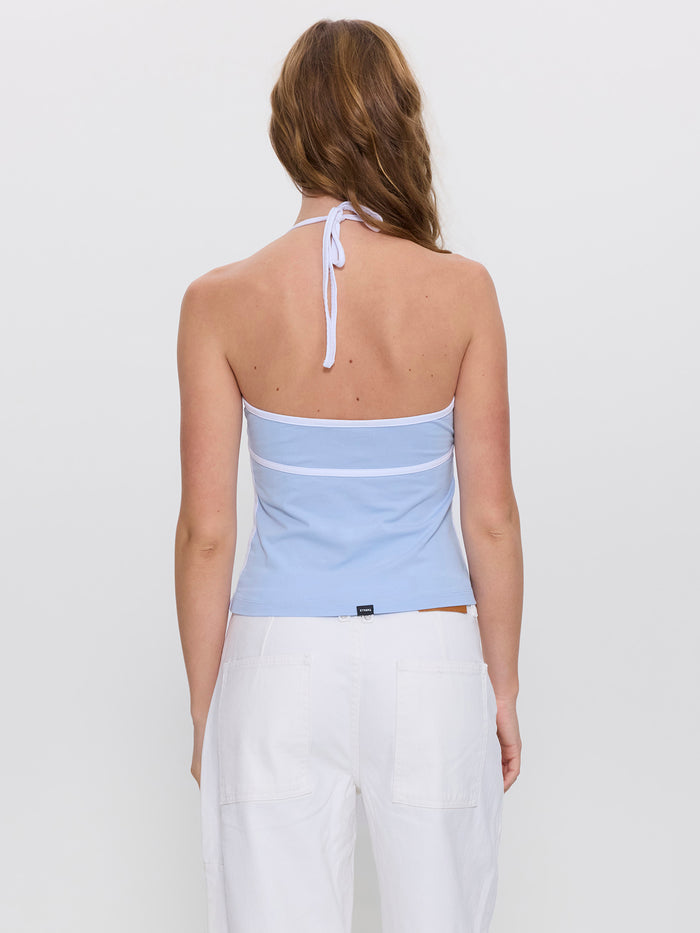 On Repeat Contrast Halter Top - Placid Blue 4
