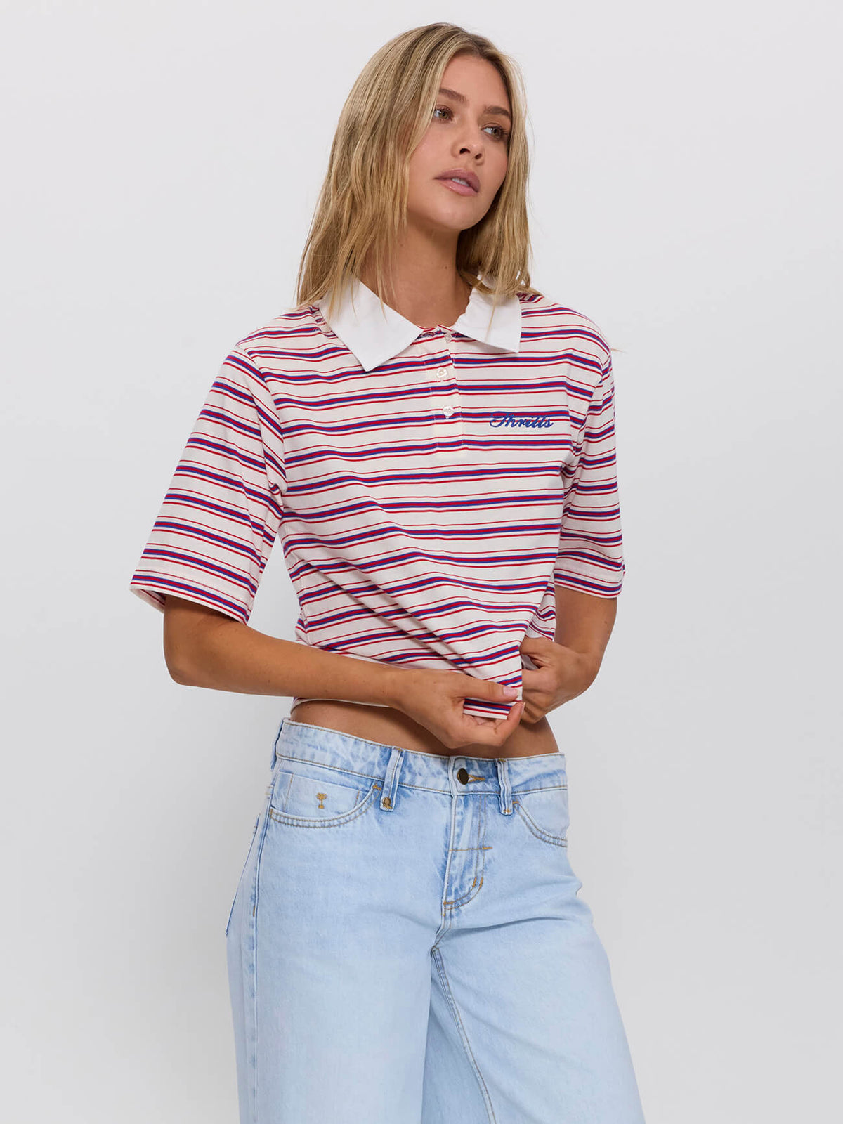 Harry Striped Cropped Polo - Red Royal Stripe 4
