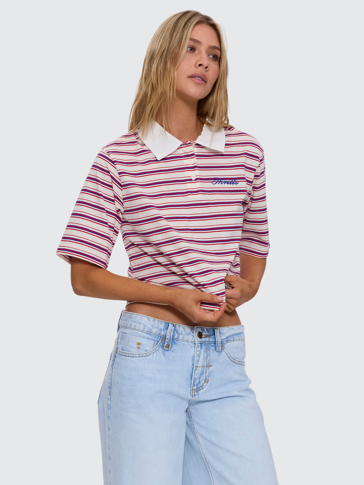 Harry Striped Cropped Polo - Red Royal Stripe 4