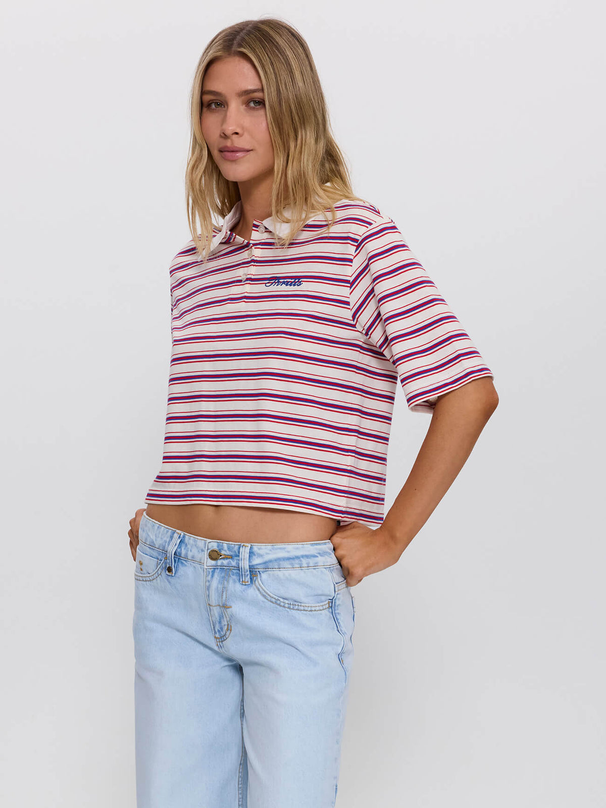Harry Striped Cropped Polo - Red Royal Stripe 4