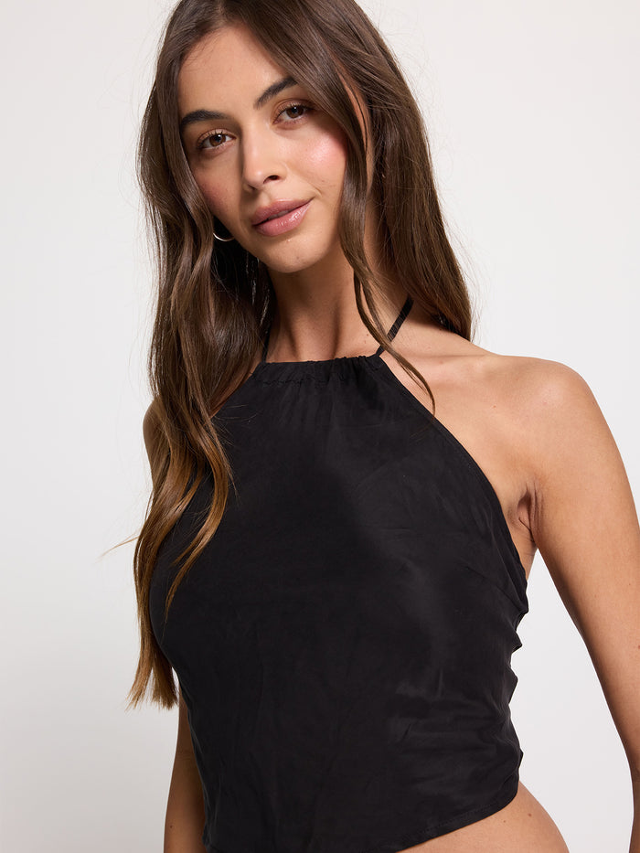 Rhea Scarf Halter Top - Black