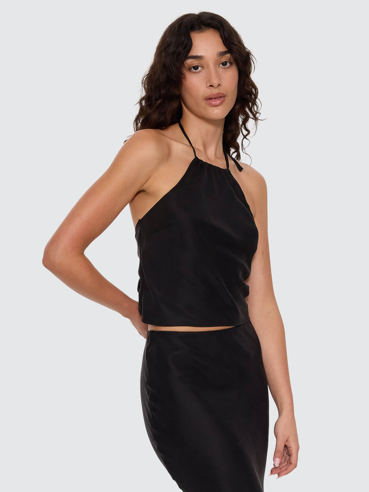 Rhea Scarf Halter Top - Black 4