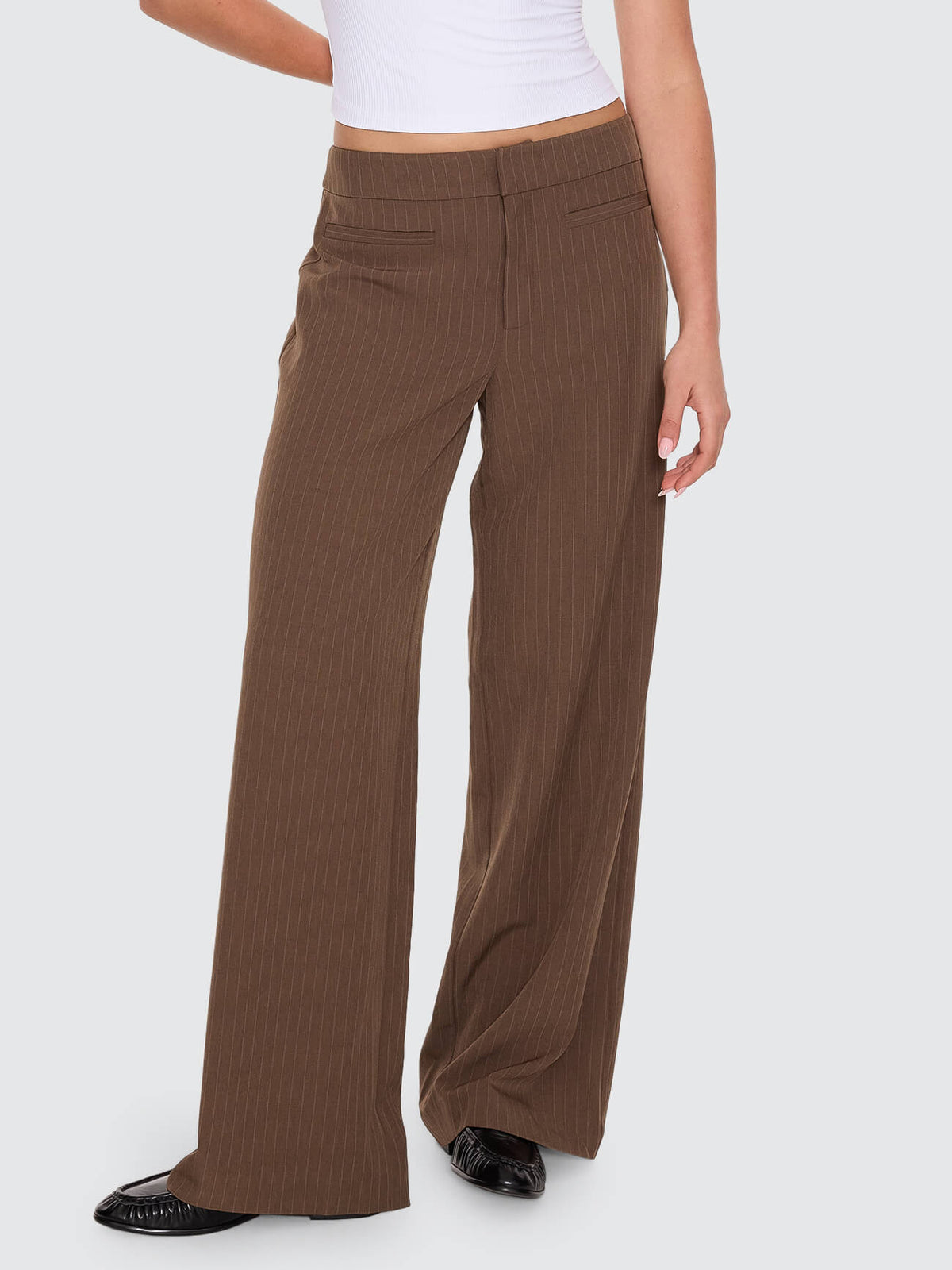 Freya Wide Leg Pinstripe Pant - Brown Pinstripe 4