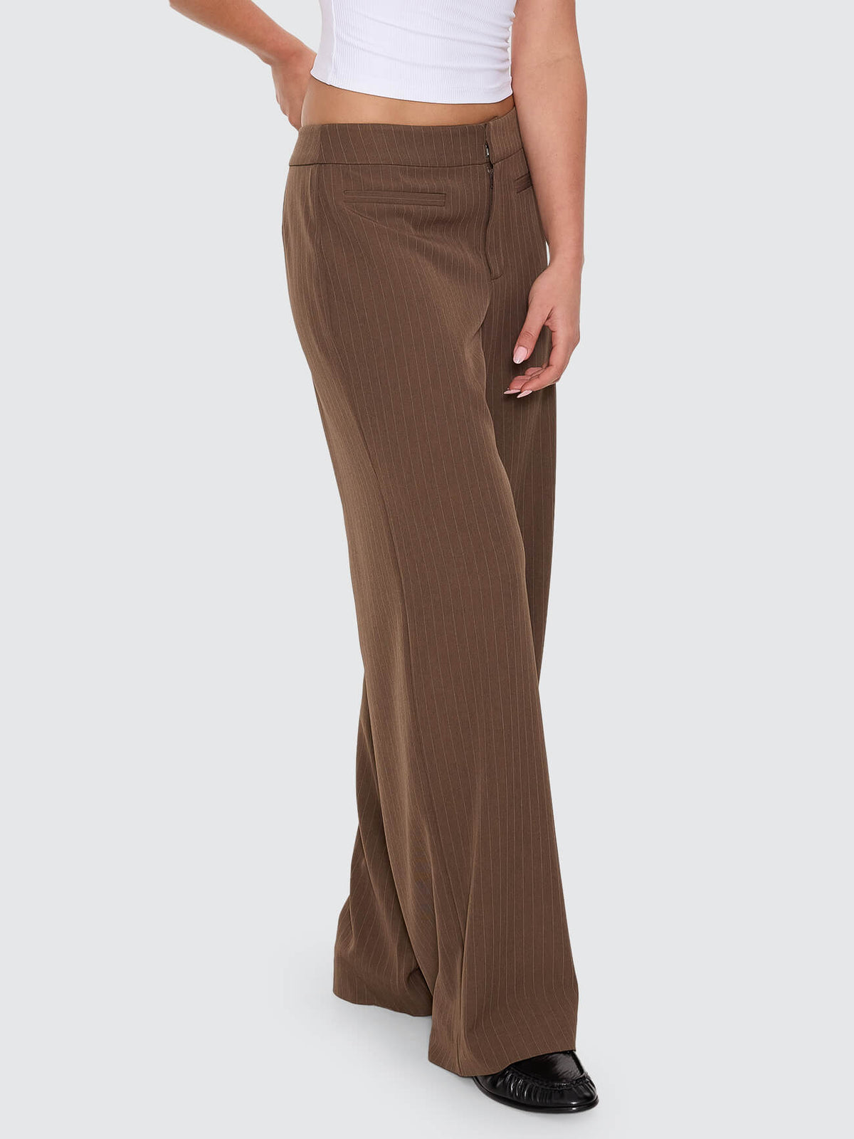 Freya Wide Leg Pinstripe Pant - Brown Pinstripe 4