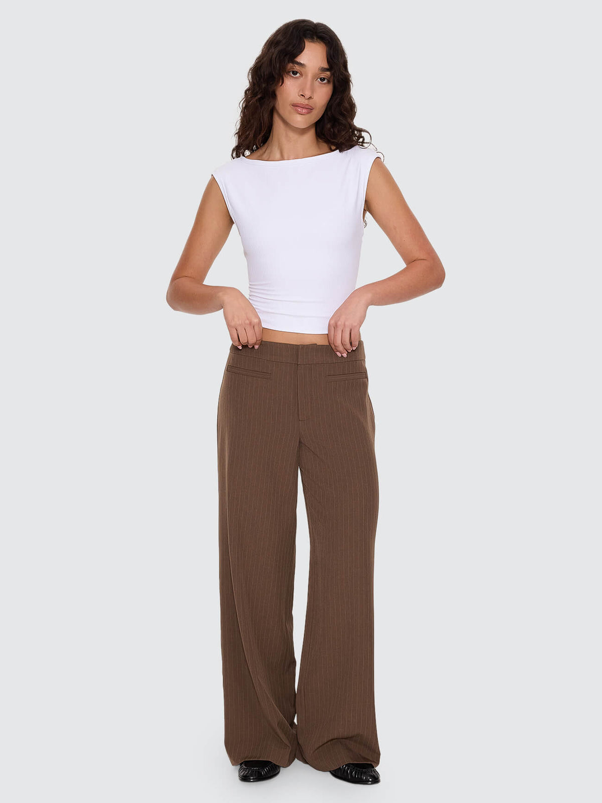 Freya Wide Leg Pinstripe Pant - Brown Pinstripe 4