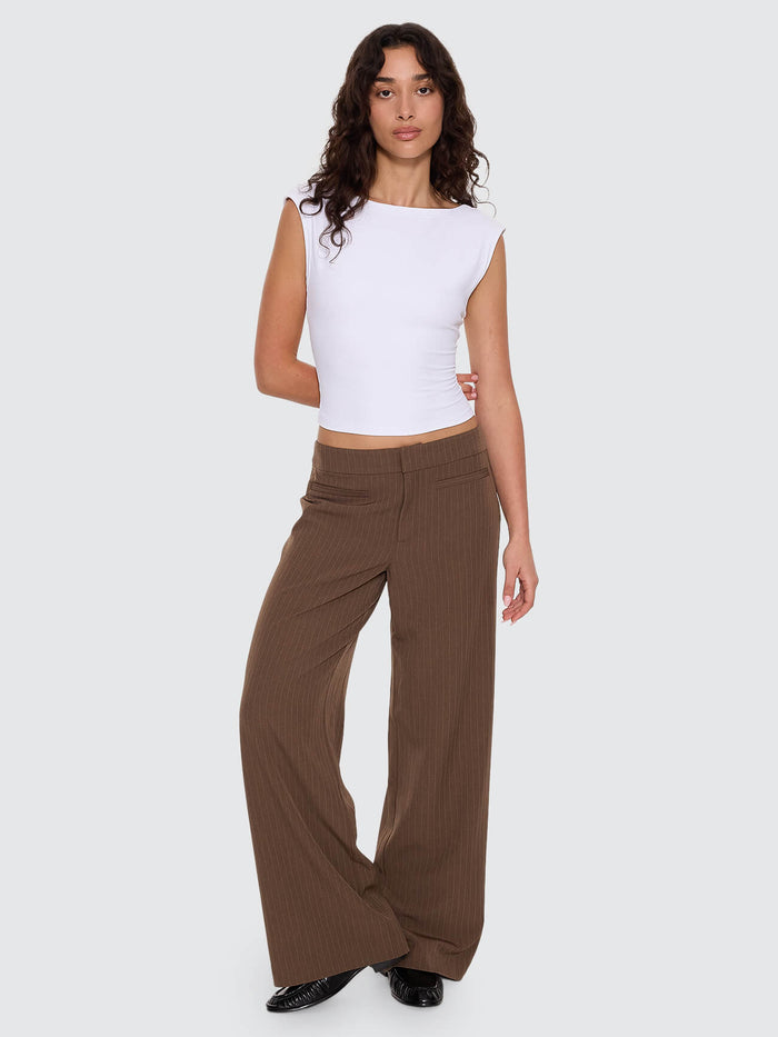Freya Wide Leg Pinstripe Pant - Brown Pinstripe 4