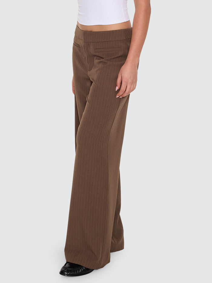 Freya Wide Leg Pinstripe Pant - Brown Pinstripe 4