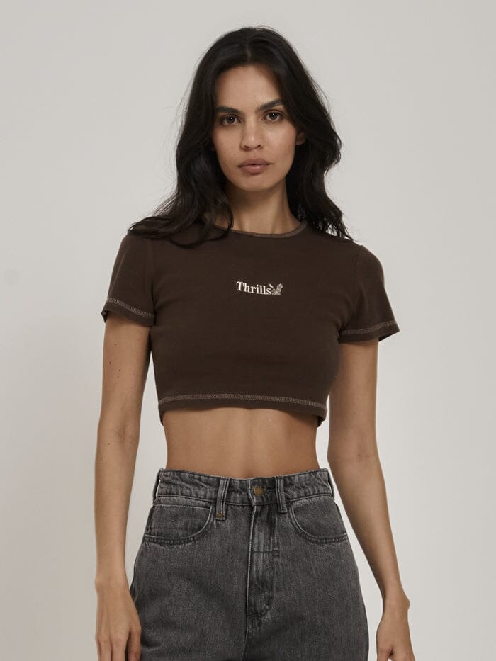 Thrills Workwear Embro Crop Baby Tee - Umber