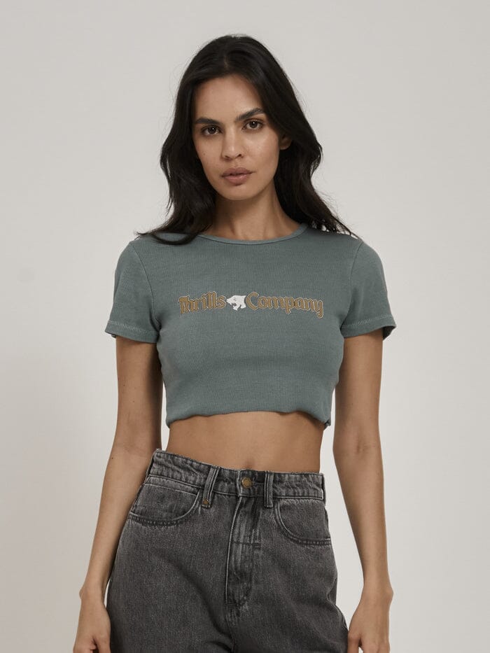 Ewing Crop Baby Tee - Scrubs Green