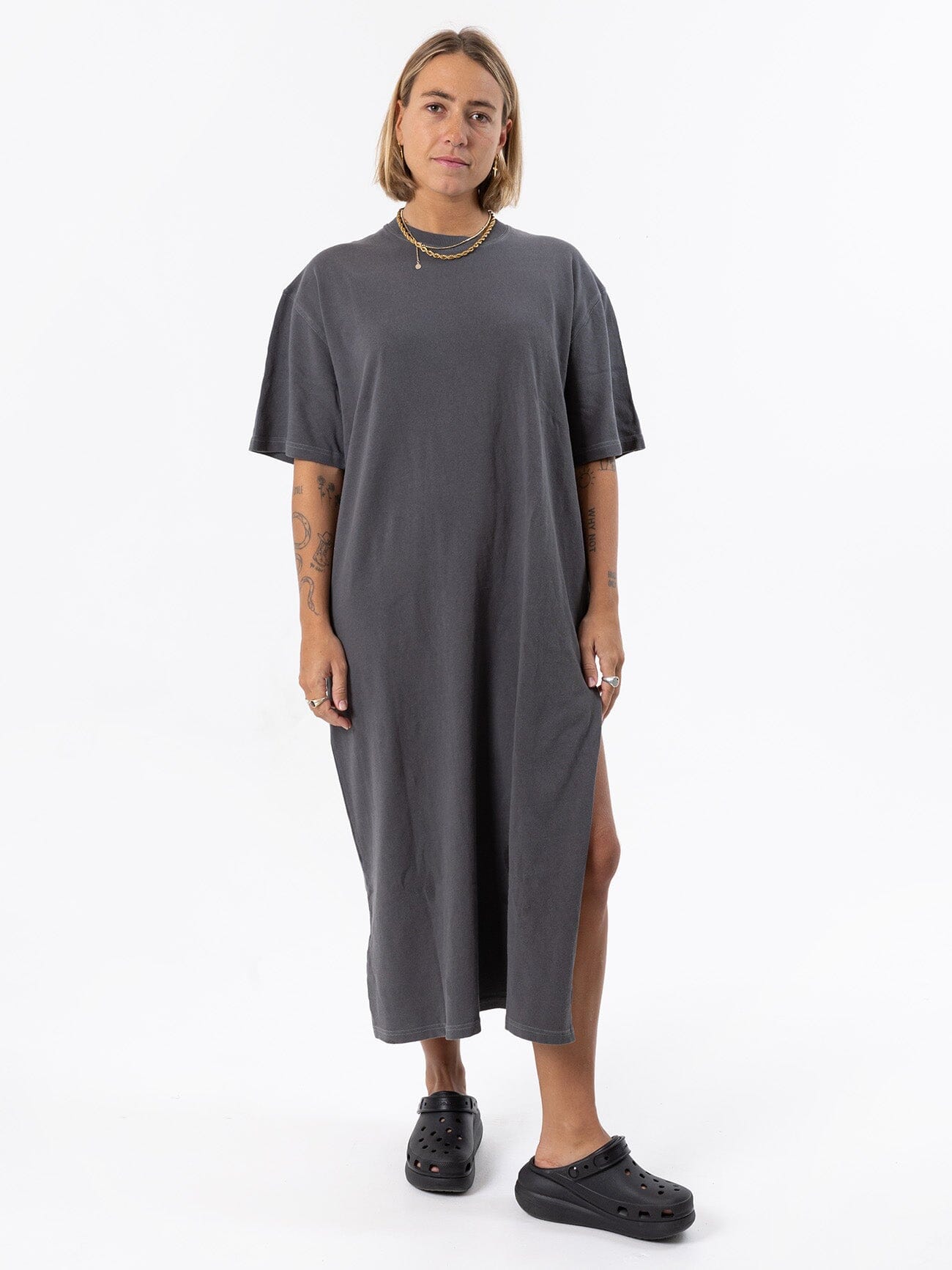 Oversized Tee Dress Washed Black Thrills Thrills