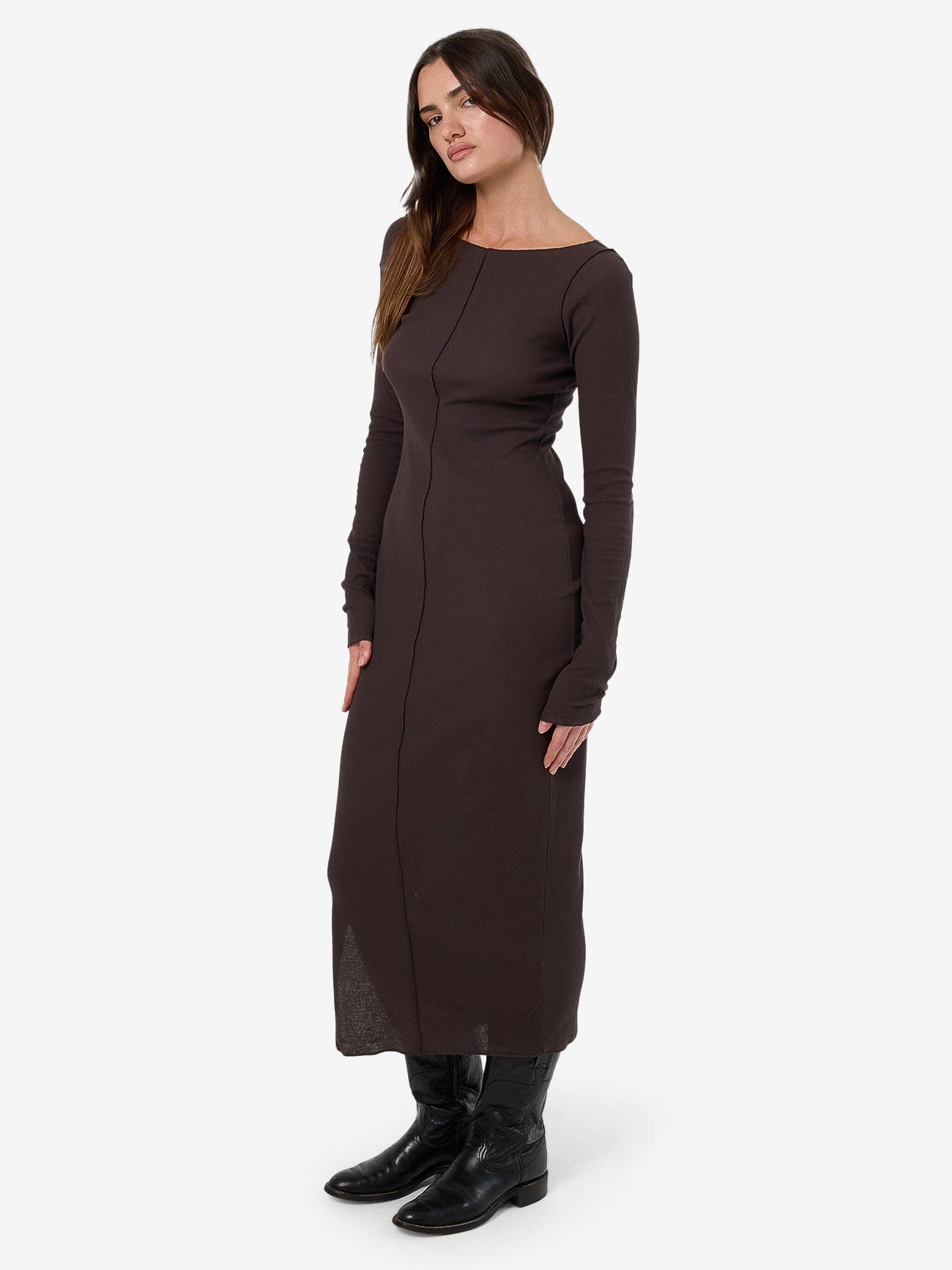 halter neck wedding dress BOATNECK DRESS IN ONYX L / ONYX main image 1