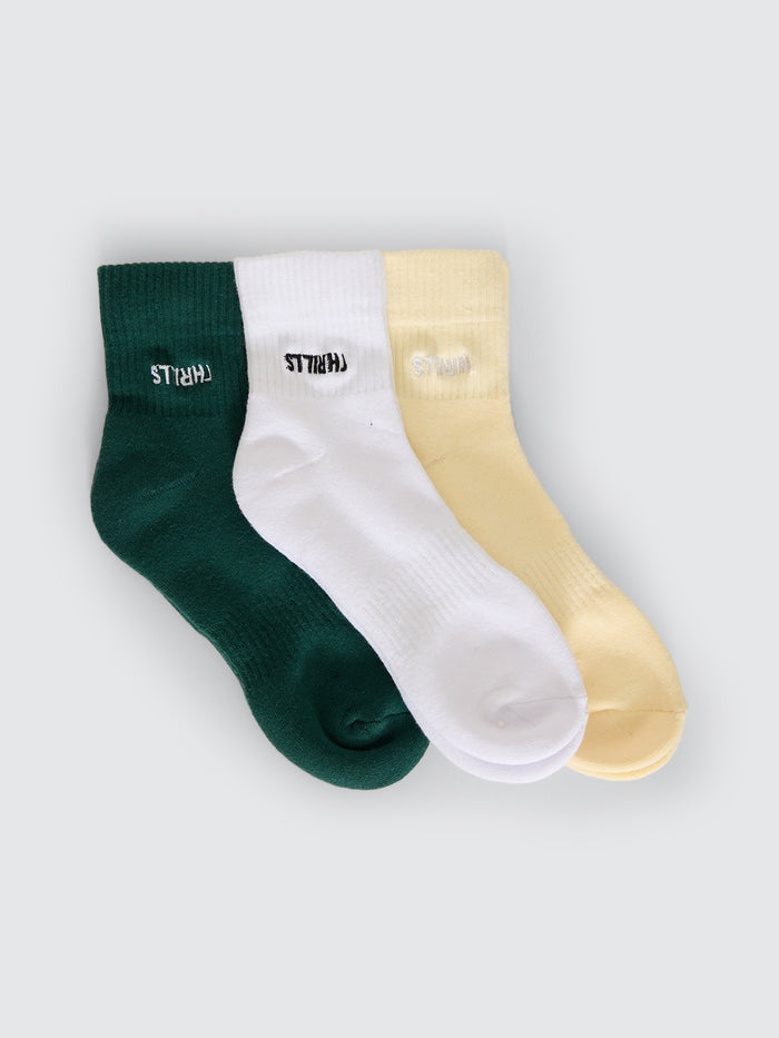 Minimal Thrills 3 Pack Sock - Varsity Green - White - Buttercream