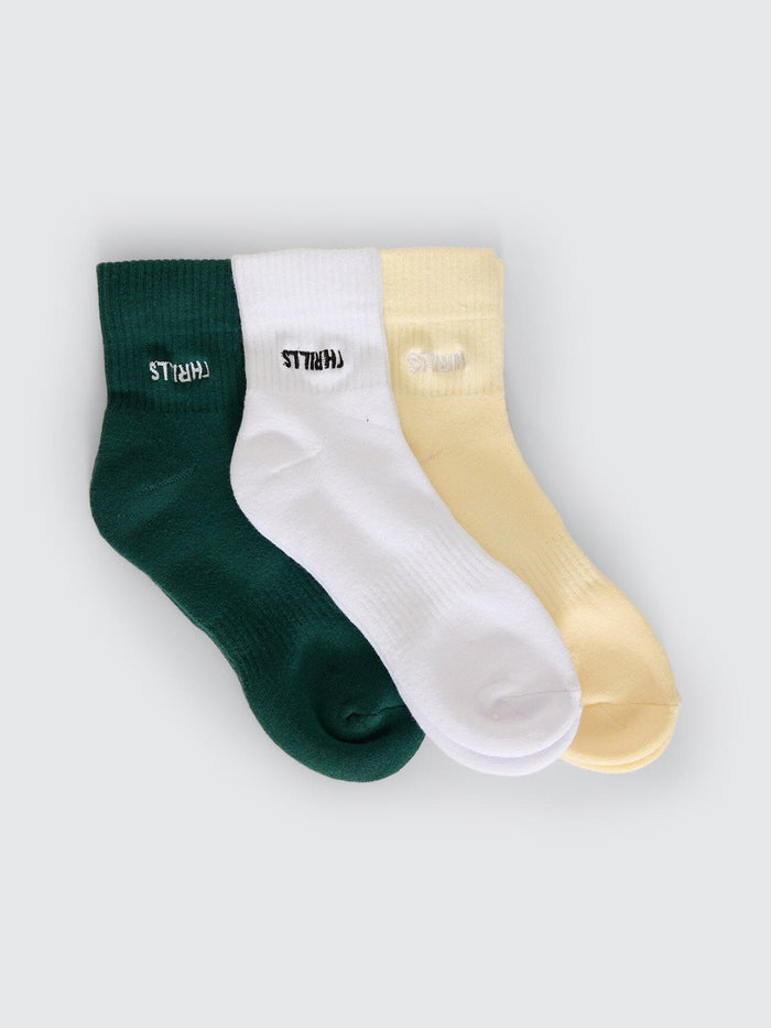 Minimal Thrills 3 Pack Sock - Varsity Green - White - Buttercream
