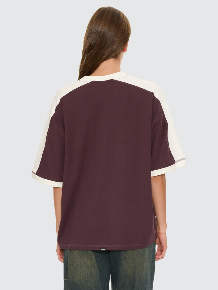Heritage Track V Neck Oversized Tee - Aubergine 4