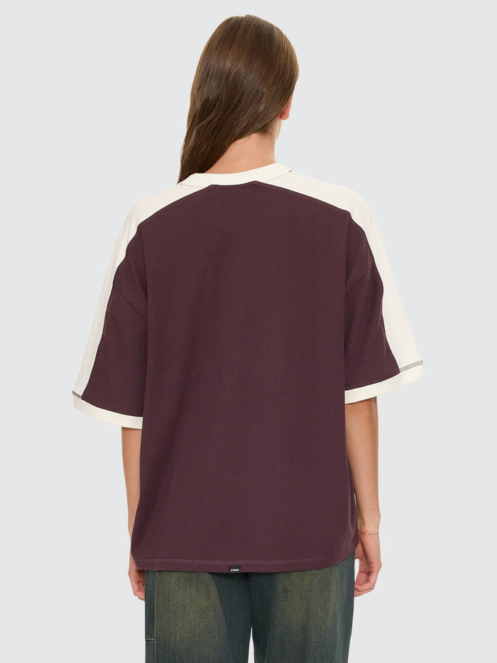 Heritage Track V Neck Oversized Tee - Aubergine 4