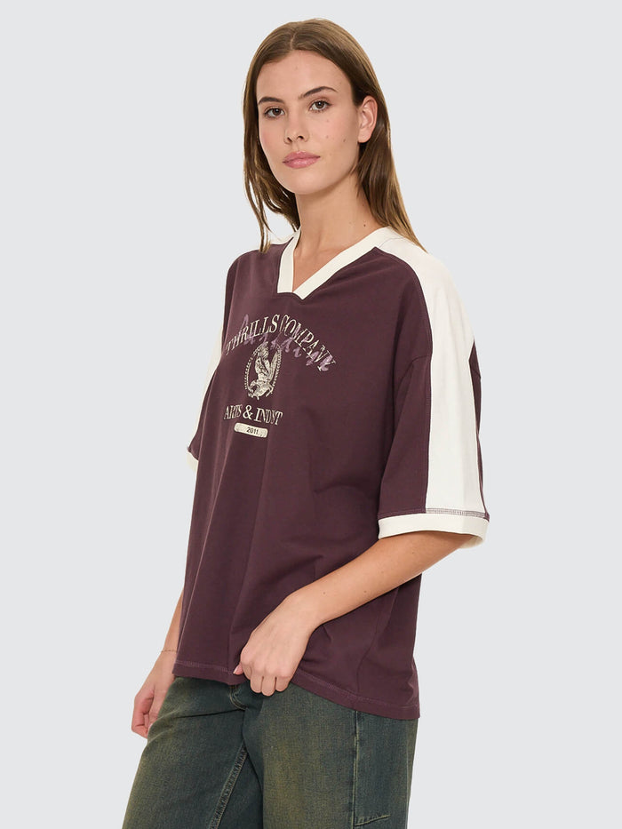 Heritage Track V Neck Oversized Tee - Aubergine 4