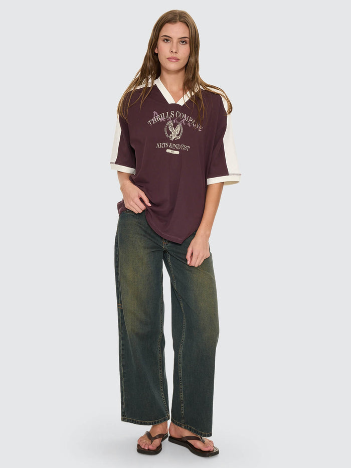 Heritage Track V Neck Oversized Tee - Aubergine 4