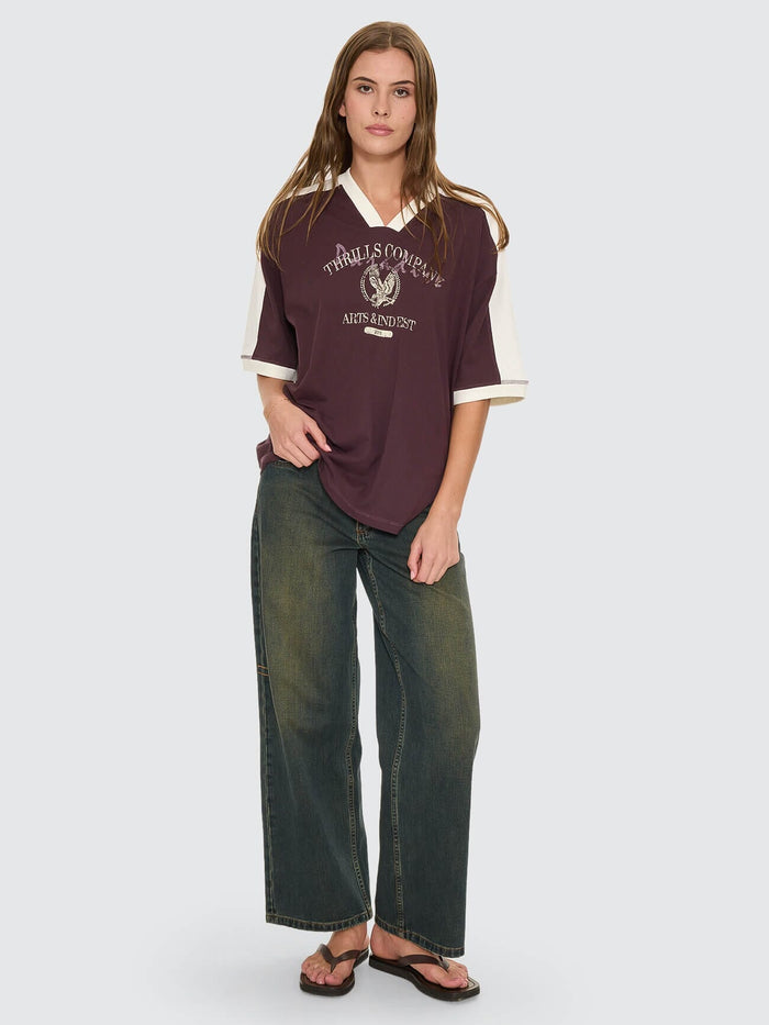 Heritage Track V Neck Oversized Tee - Aubergine 4