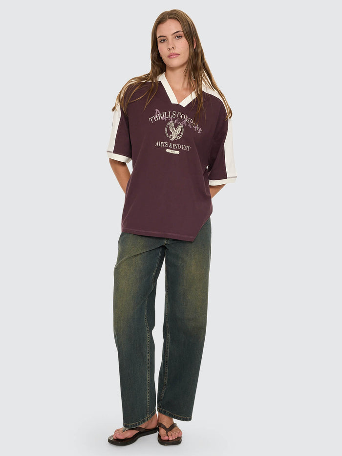 Heritage Track V Neck Oversized Tee - Aubergine 4