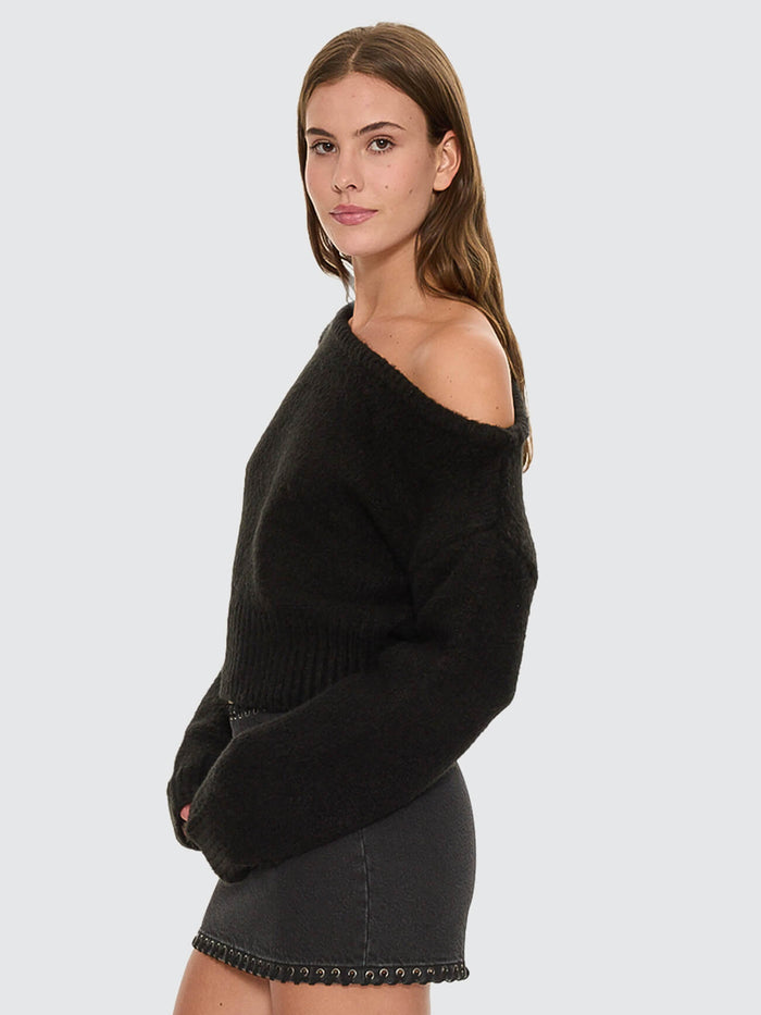 Oslo Cold Shoulder Knit Sweater - Black