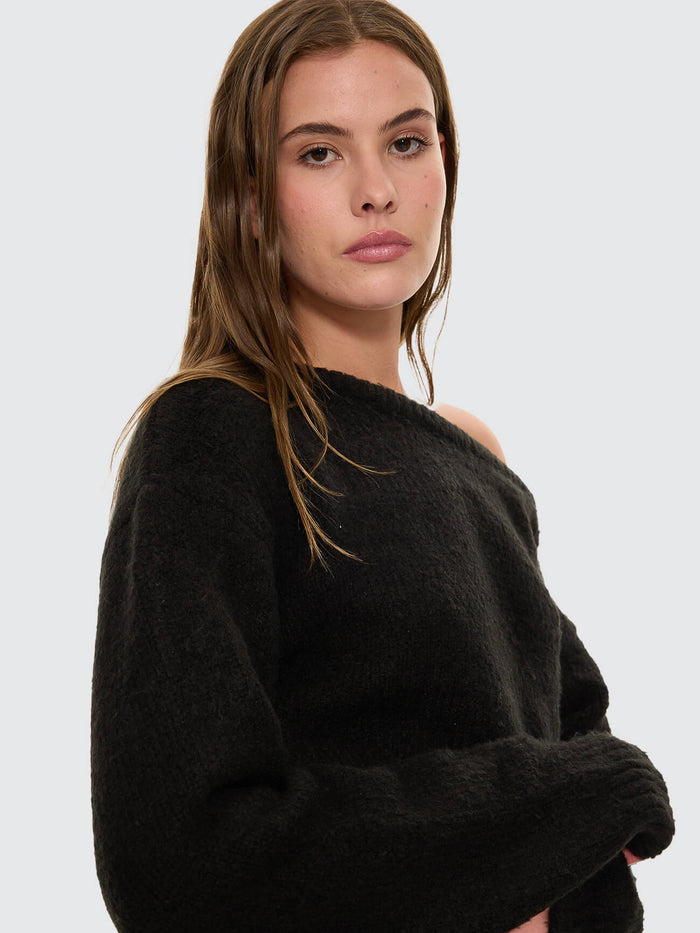 Oslo Cold Shoulder Knit Sweater - Black
