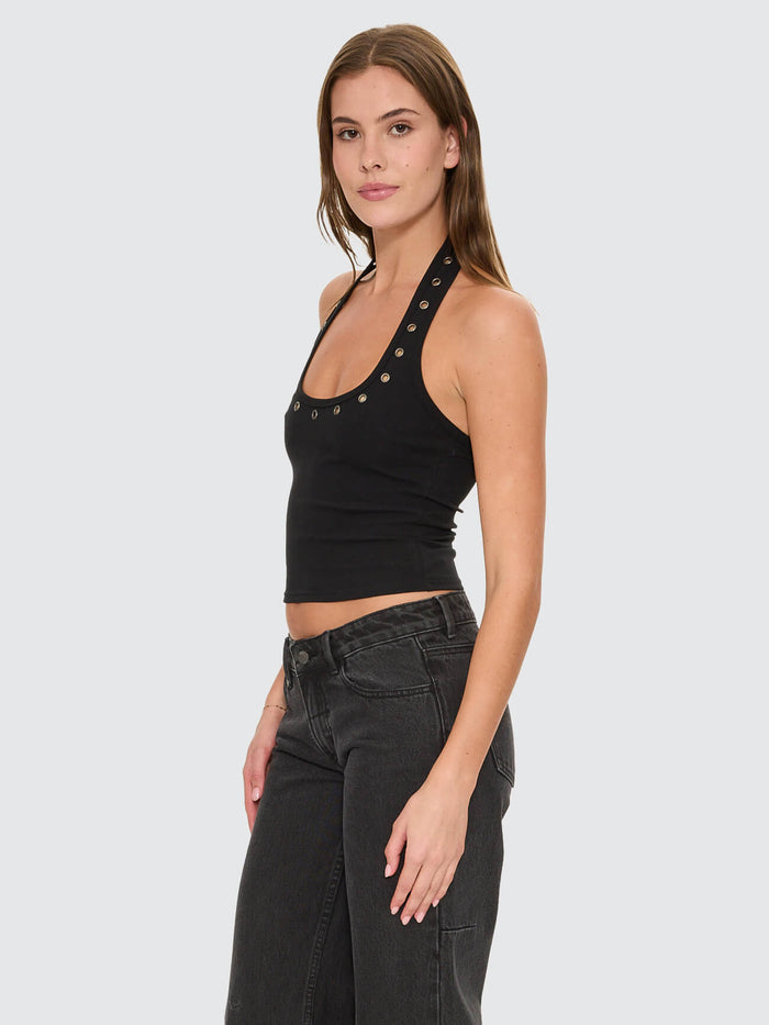 Living Easy Eyelet Halter Top - Black 4