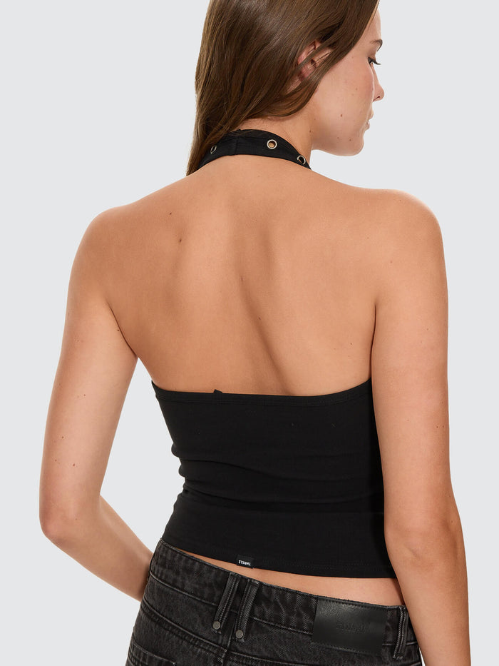Living Easy Eyelet Halter Top - Black 4