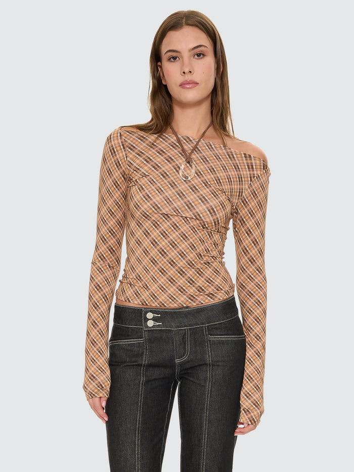 No Vacancy Check Long Sleeve Top - Cinnamon