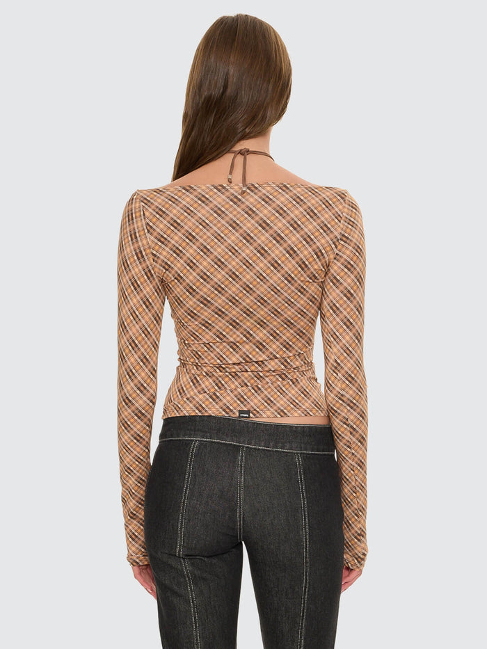 No Vacancy Check Long Sleeve Top - Cinnamon 4