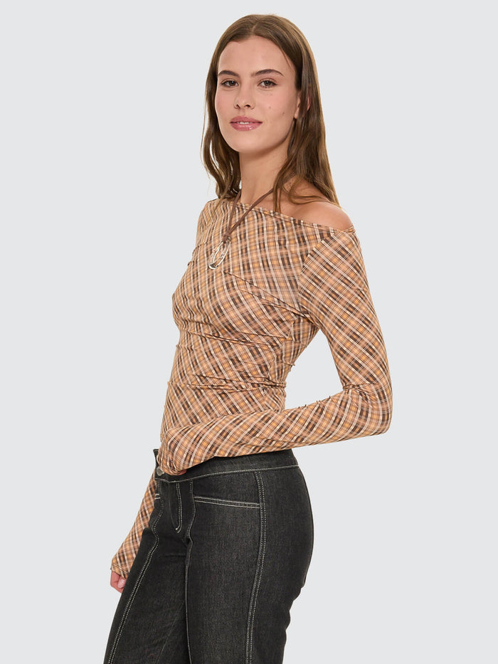 No Vacancy Check Long Sleeve Top - Cinnamon 4
