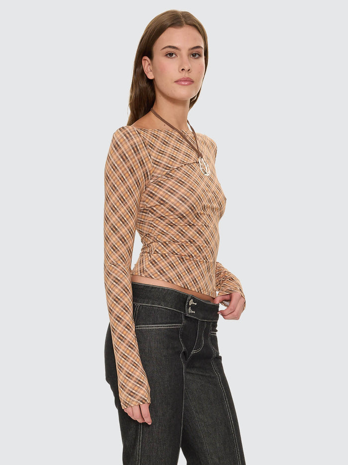 No Vacancy Check Long Sleeve Top - Cinnamon 4