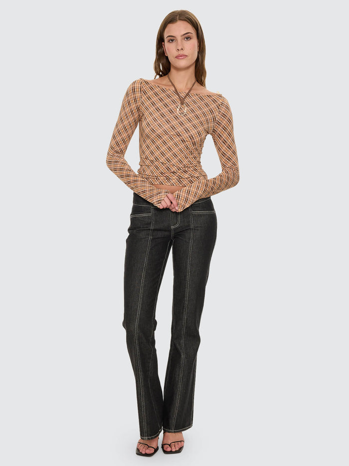 No Vacancy Check Long Sleeve Top - Cinnamon 4