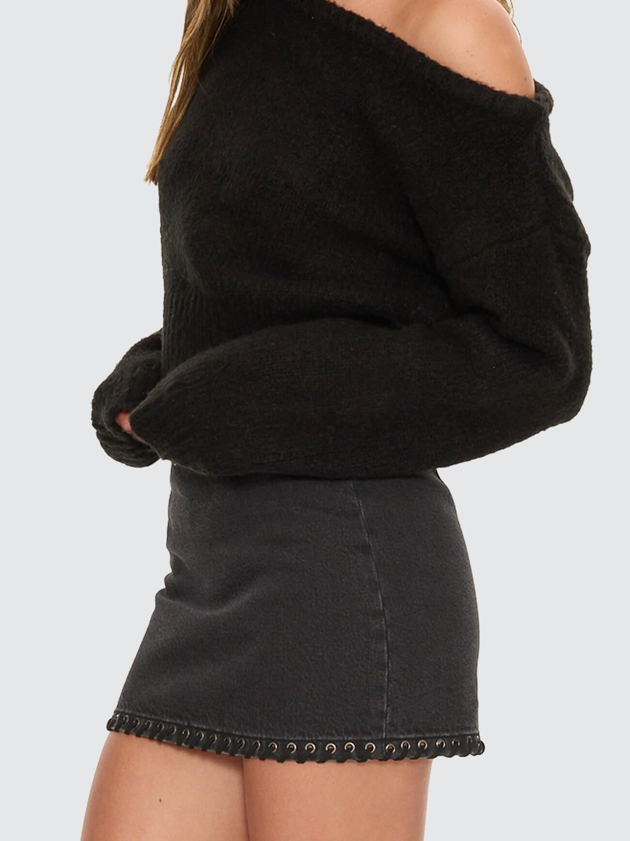 Daini Eyelet Mini Skirt - Aged Black