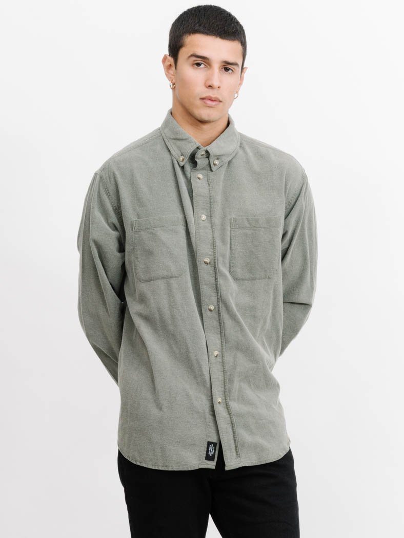 Courier Oversized Long Sleeve Shirt - Army Green