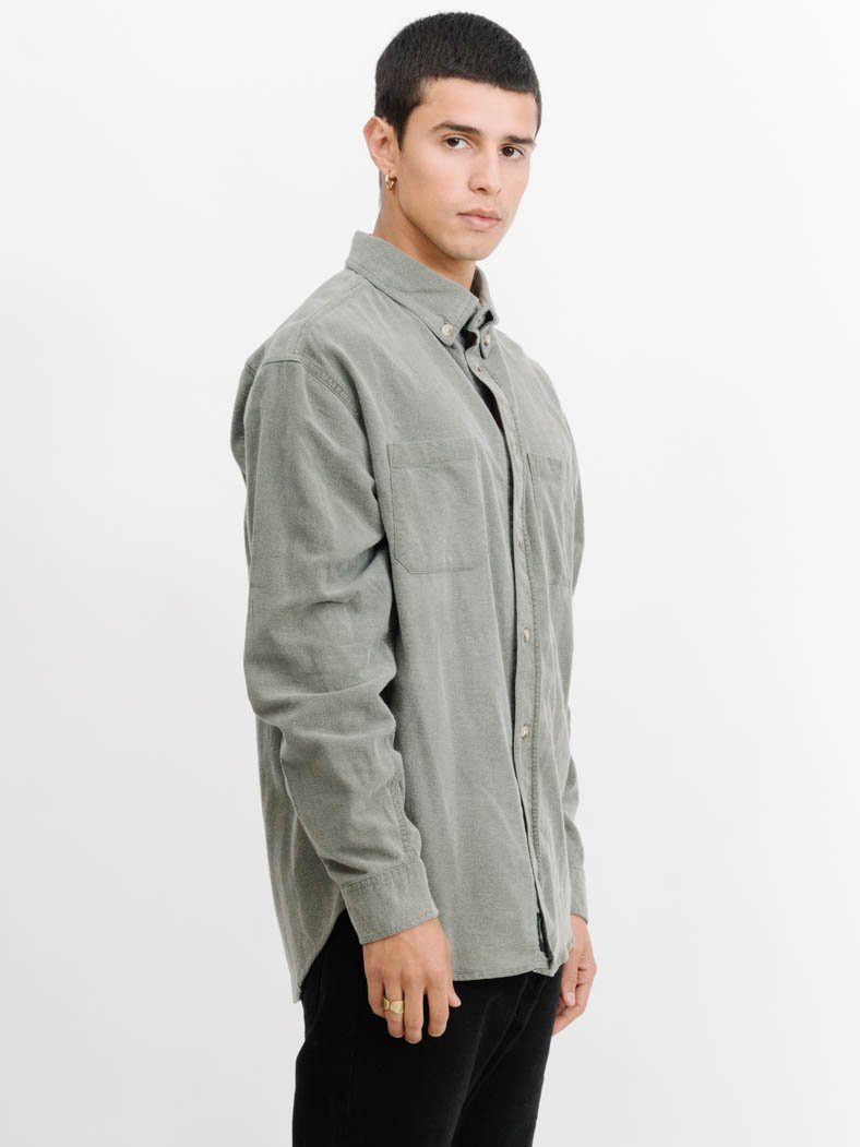 Courier Oversized Long Sleeve Shirt - Army Green